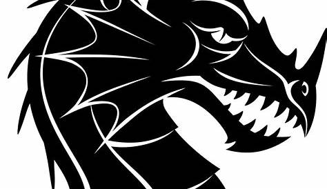 Clipart of a Dragon Head in Black and White Woodcut Style - Royalty