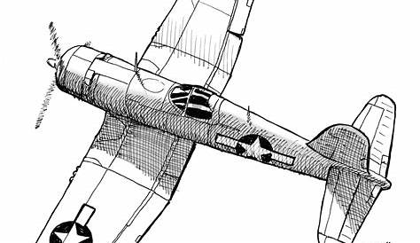 The Aircraft, Black and White Drawing Done in Ink Stock Illustration