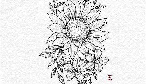 Black And White Linework Small Sunflower Tattoo Pin On s