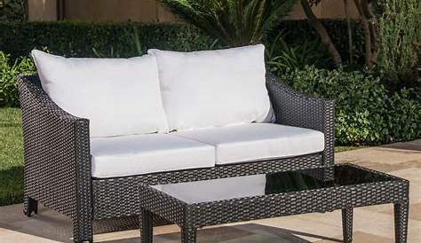 44” Black and White Paisley Outdoor Patio Wicker Loveseat Cushion