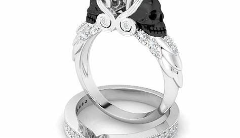 Skull Engagement Diamond Ring With Black Skulls For Women-VANCARO