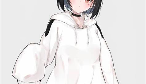 Anime girl hoodie, anime, background, black, girl, hair, hoodie, shoes