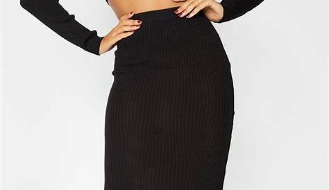 Black Knit Midi Skirt Outfit Spring