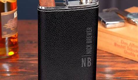 Black Leather Cigar And Flask Gift Set Ism Genuine Travel Case Humidor