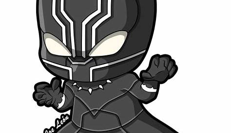 Black Panther Dessin Kawaii Chibi Clipart Cartoon Vector