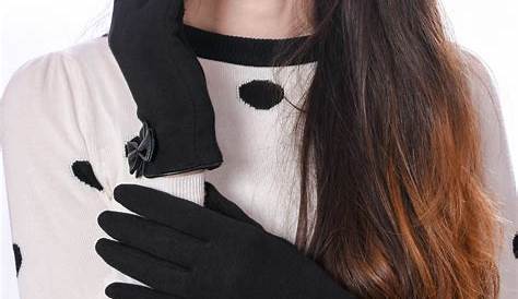 Hot Sale Fashion Women Black Leather Gloves Autumn Winter Warm Mittens