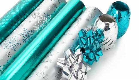 Debenhams Silver and turquoise Christmas wrapping paper set- at