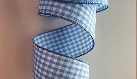 1.5" Gingham Check Wired Ribbon: Light Blue & White (10 Yards