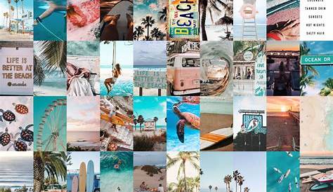 Beach blue aesthetic wall collage kit set of 40 picture | Etsy