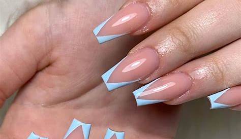 Blue French Tip Coffin Nails V Shape V From Squoval To Stiletto