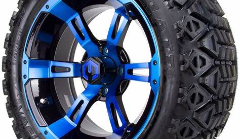 14" TEMPEST White/ Blue Golf Cart Wheels - Set of 4 | Golf Cart Tire Supply