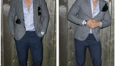 Blue suit top and grey pants Navy Blazer Outfits, Grey Pants Outfit