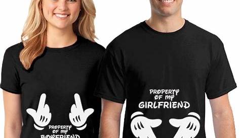 Matching I Love My Girlfriend and Boyfriend Heart Couple T-Shirts
