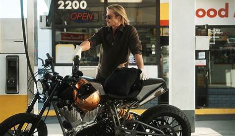 Brad Pitt cruises through LA on a motorcycle while shooting ad