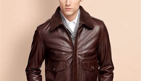 Men's Brown Leather Bomber Jacket | Brooks Brothers