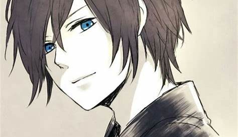 Boy with brown hair and blue hoodie | Brown hair anime boy, Anime brown