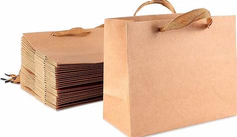 [50 PACK] Large Brown Kraft Paper Bags with Handles, Shopping, Gift