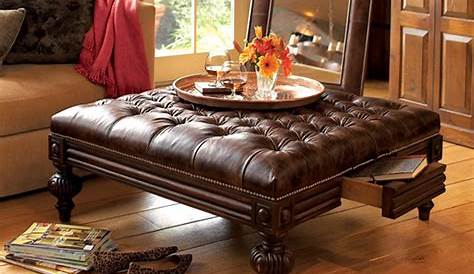 Brown Leather Ottoman As Coffee Table