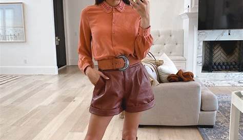 Brown Leather Shorts Outfit Spring
