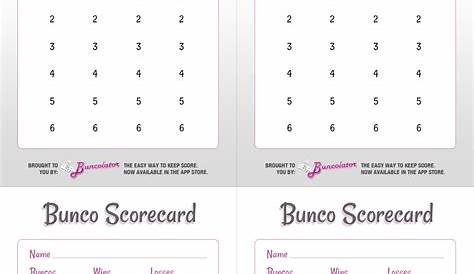 Printable Bunco Score Cards Free Printable Card Free