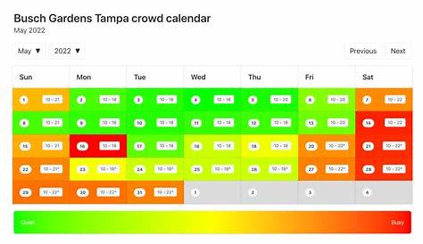 2023 Busch Gardens Tampa Crowd Calendar AVOID THE BUSY DAYS