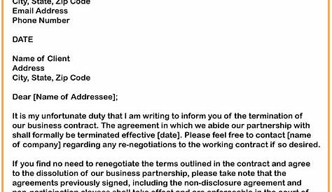 Business Contract Termination Letter Sample