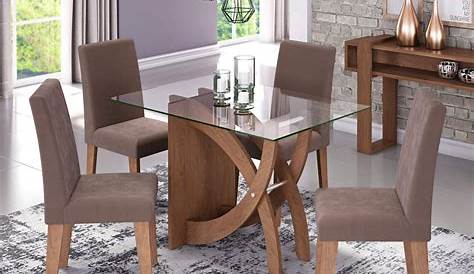 Conjunto Sala de Jantar Mesa e 4 Cadeiras Cronos Chanfro Premium Siena