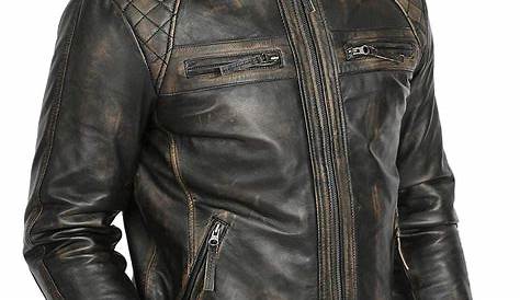 Men's Retro Moto Cafe Racer Distressed Black Leather Biker Jacket