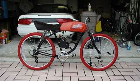 Vintage style cafe racer motorized bicycle: 49cc 4 stroke belt drive