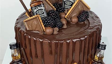 Chocolate Drip cake decorated with Alcohol miniatures Alcohol Birthday