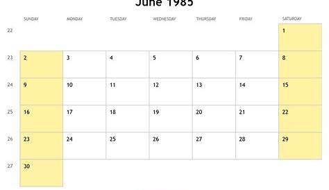 June 1985 Calendar (PDF Word Excel)