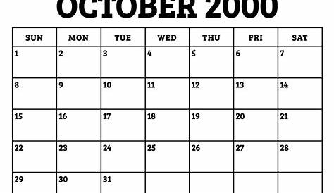Calendar For October 2000