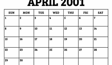 April 2001 Roman Catholic Saints Calendar
