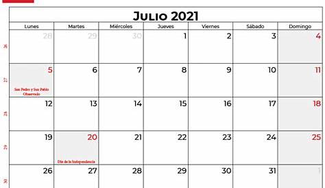Calendario julio 2021 en Word, Excel y PDF - Calendarpedia