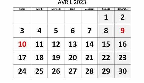 Calendrier Avril 2023 à imprimer