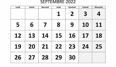 Calendrier Septembre 2022 À Imprimer Table - Docalendario
