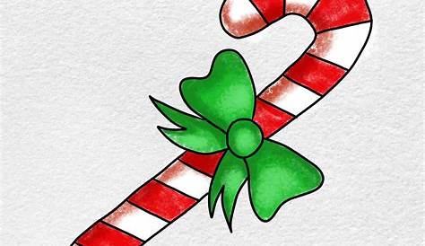 Candy Cane Drawing Cute Cartoon Isolated With A Ribbon Stock