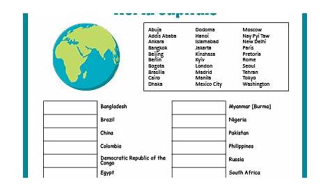 Countries & Capitals of the World Printable Geography Game Adventure