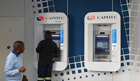 A Capitec Bank cash point ATM in the foyer of a Cape Town office block