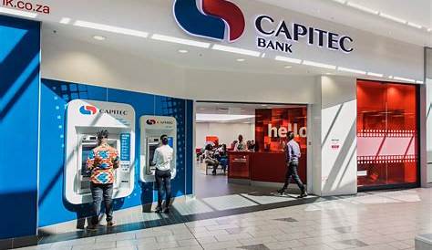 A Capitec Bank cash point ATM in the foyer of a Cape Town office block