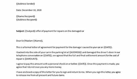 Car Damage Payment Printable Car Accident Settlement Agreement Form