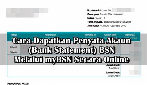 Malaysia BSN bank account statement (penyata akaun), Word and PDF