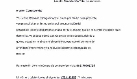 Carta de cancelación de contrato de luz con CFE - Recibos México