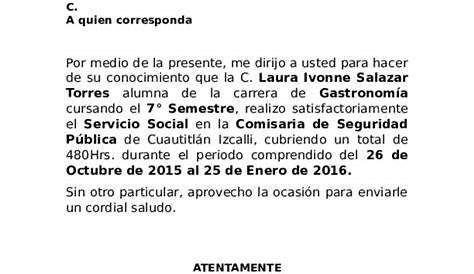 Carta De Terminacion De Servicio Social Ejemplo Ejemplo Sencillo Images