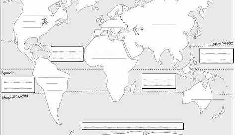Géographie : carte des pays du monde. Compléter le nom des pays et leur
