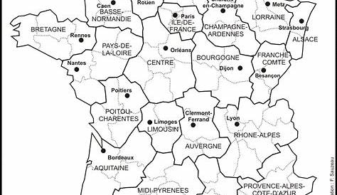 Black outlines map france with names on white Vector Image