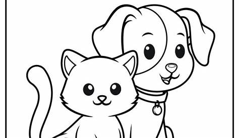 Cat and Dog coloring page for kids, animal coloring pages printables