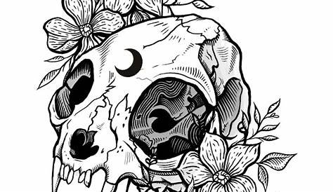 lunadalletattoo:illustrative-ornamental-cat-skull-flowers-floral