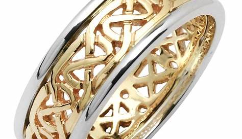 Irish Wedding Ring - Mens White and Yellow Gold Celtic Knot Wedding
