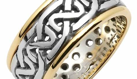 Irish Wedding Band - 10k Gold and Sterling Silver Mens Celtic Trinity